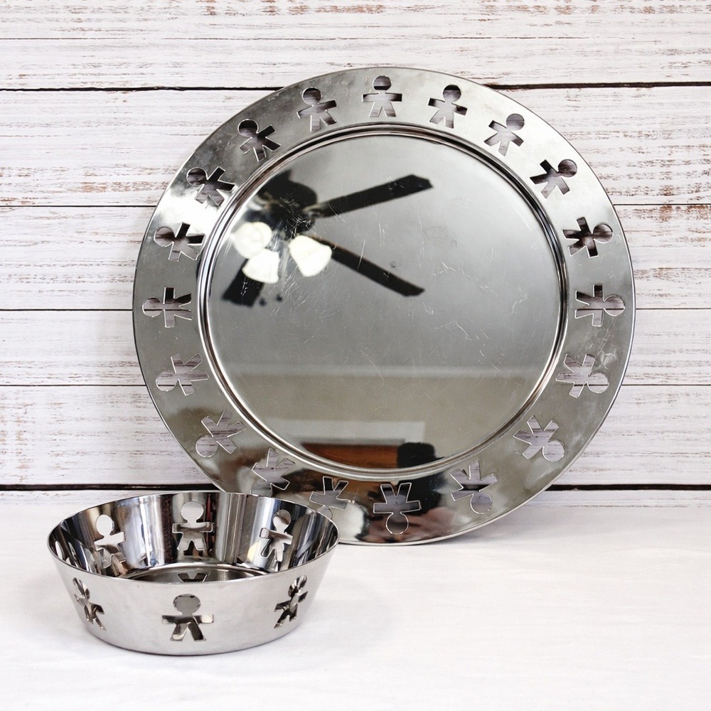 Alessi Girotondo King Kong Set x 2 Large Tray & Small Serving Bowl Basket Silver